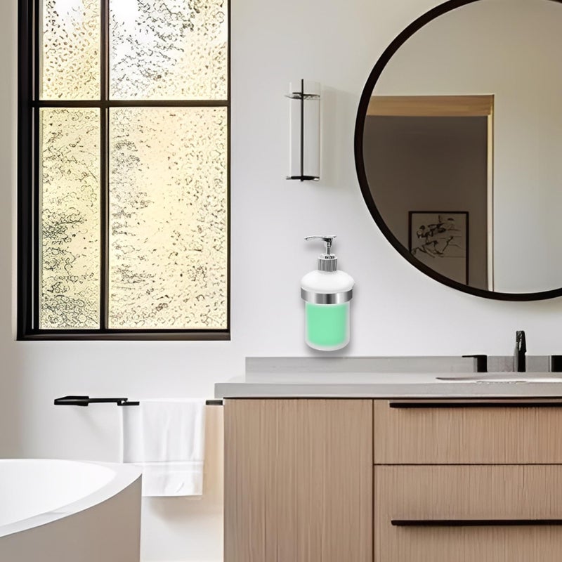 OlBuWa Bathroom Glass Soap Dispenser with Chrome Holder Wall Mounted - Image 5